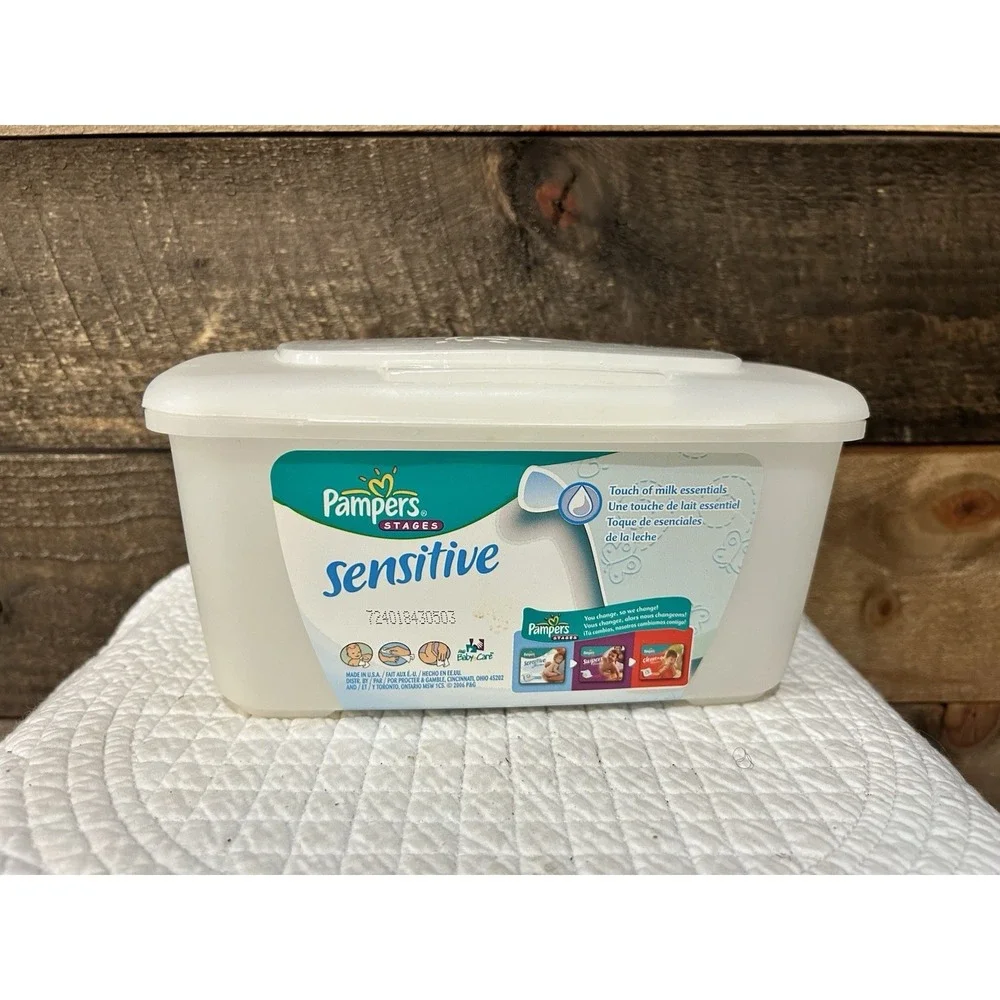 Sensitive Pampers Baby Wipes Container Reusable Holder Tub White Empty